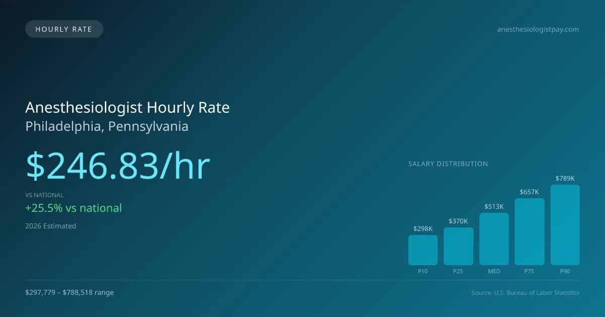 Anesthesiologist Hourly Rate in Philadelphia, PA — 2026 est., based on 2025 BLS