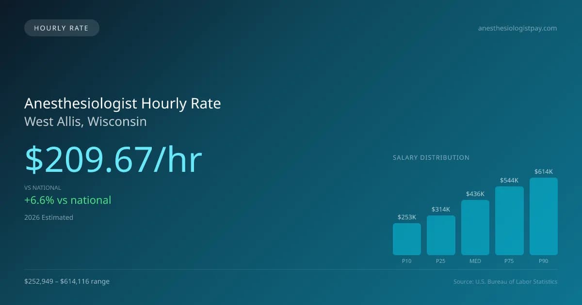 Anesthesiologist Hourly Rate in West Allis, WI — 2026 est., based on 2025 BLS