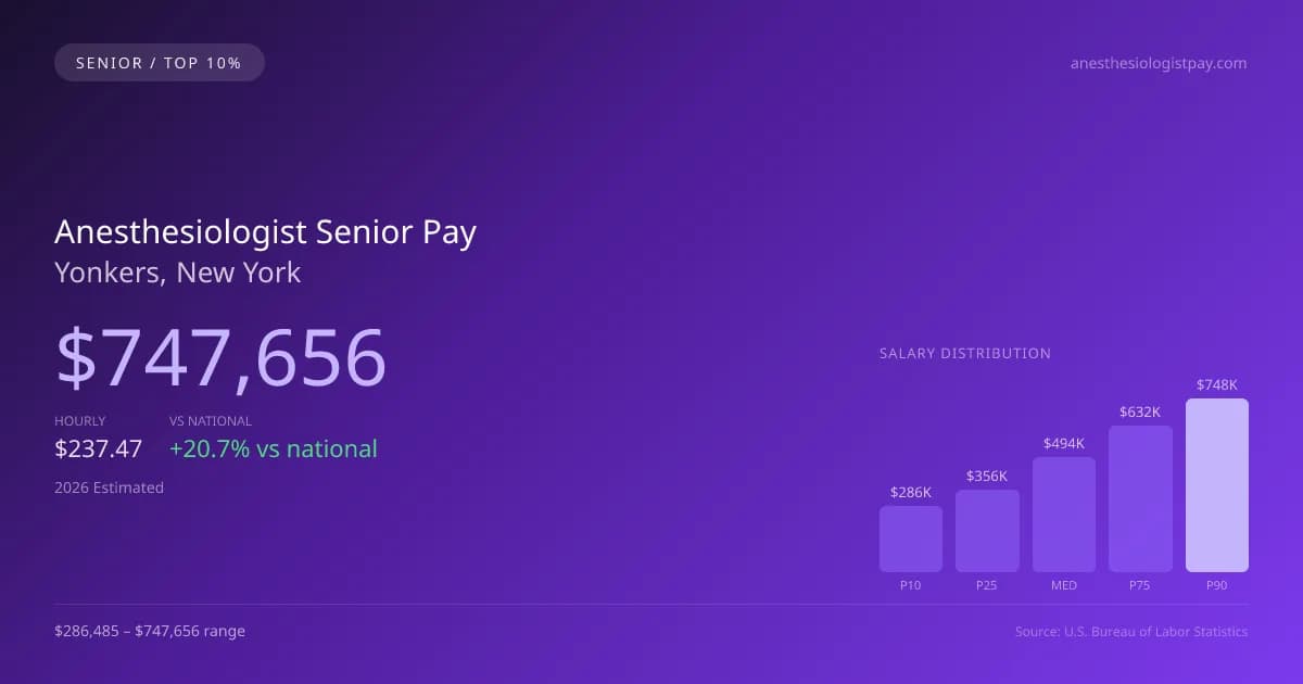 Anesthesiologist Senior Salary in Yonkers, NY — 2026 est., based on 2025 BLS