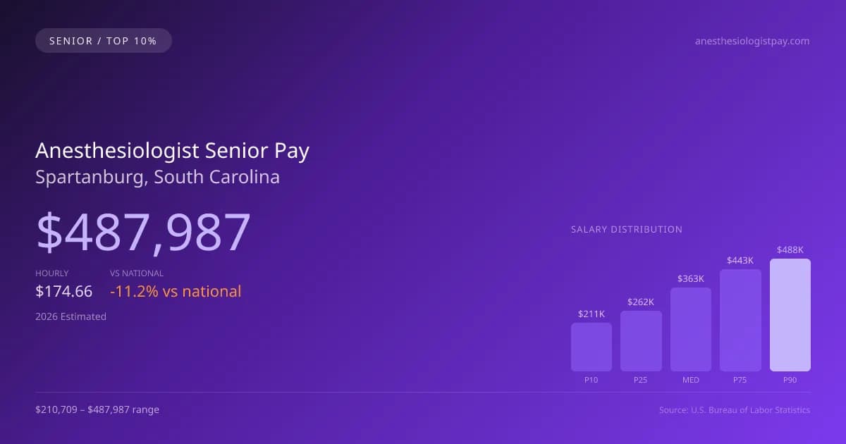 Anesthesiologist Senior Salary in Spartanburg, SC — 2026 est., based on 2025 BLS