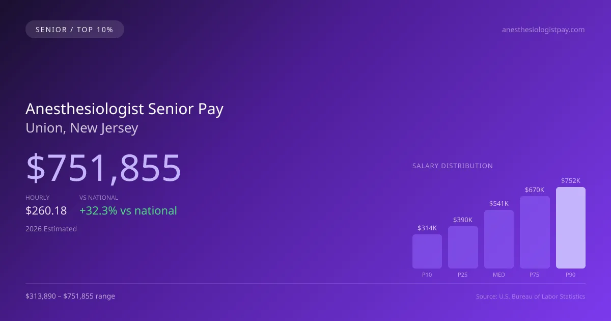 Anesthesiologist Senior Salary in Union, NJ — 2026 est., based on 2025 BLS